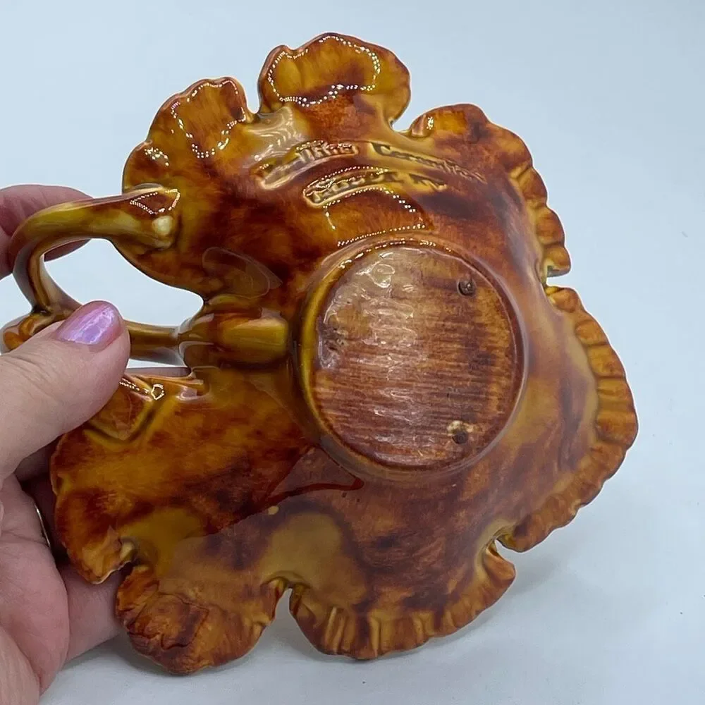 Mullins Ceramics brown leaf nappy or trinket dish. Kentucky drip glaze